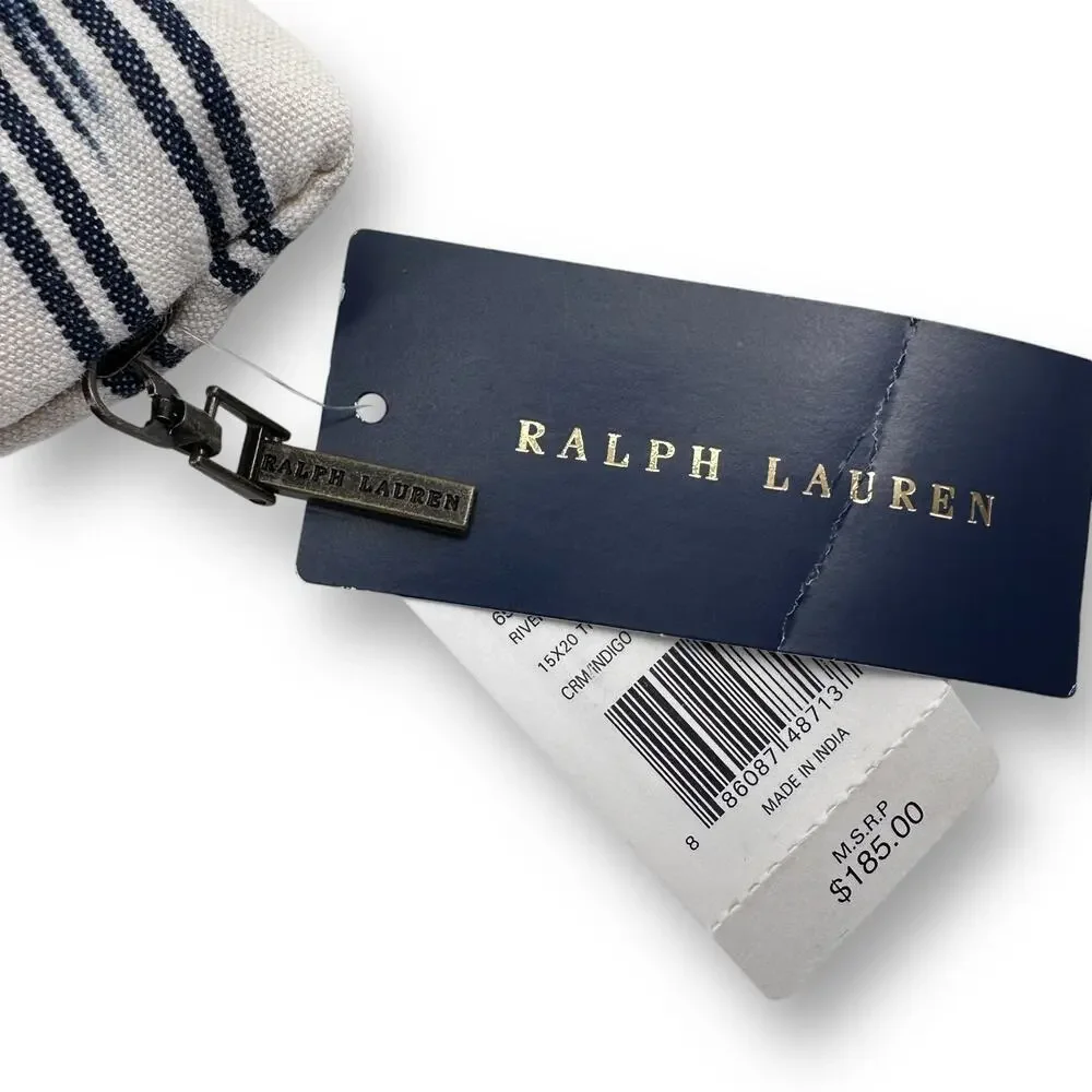 Ralph Lauren River Deocrative Throw Pillow Blue Ikat Feather Down Filled 15 X 20